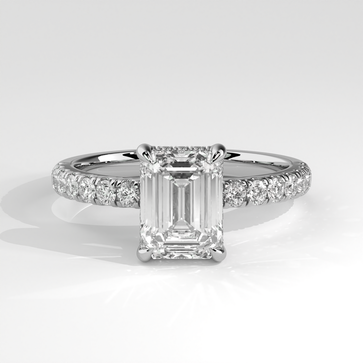 Valencia emerald-cut diamond ring – White gold, platinum or silver
