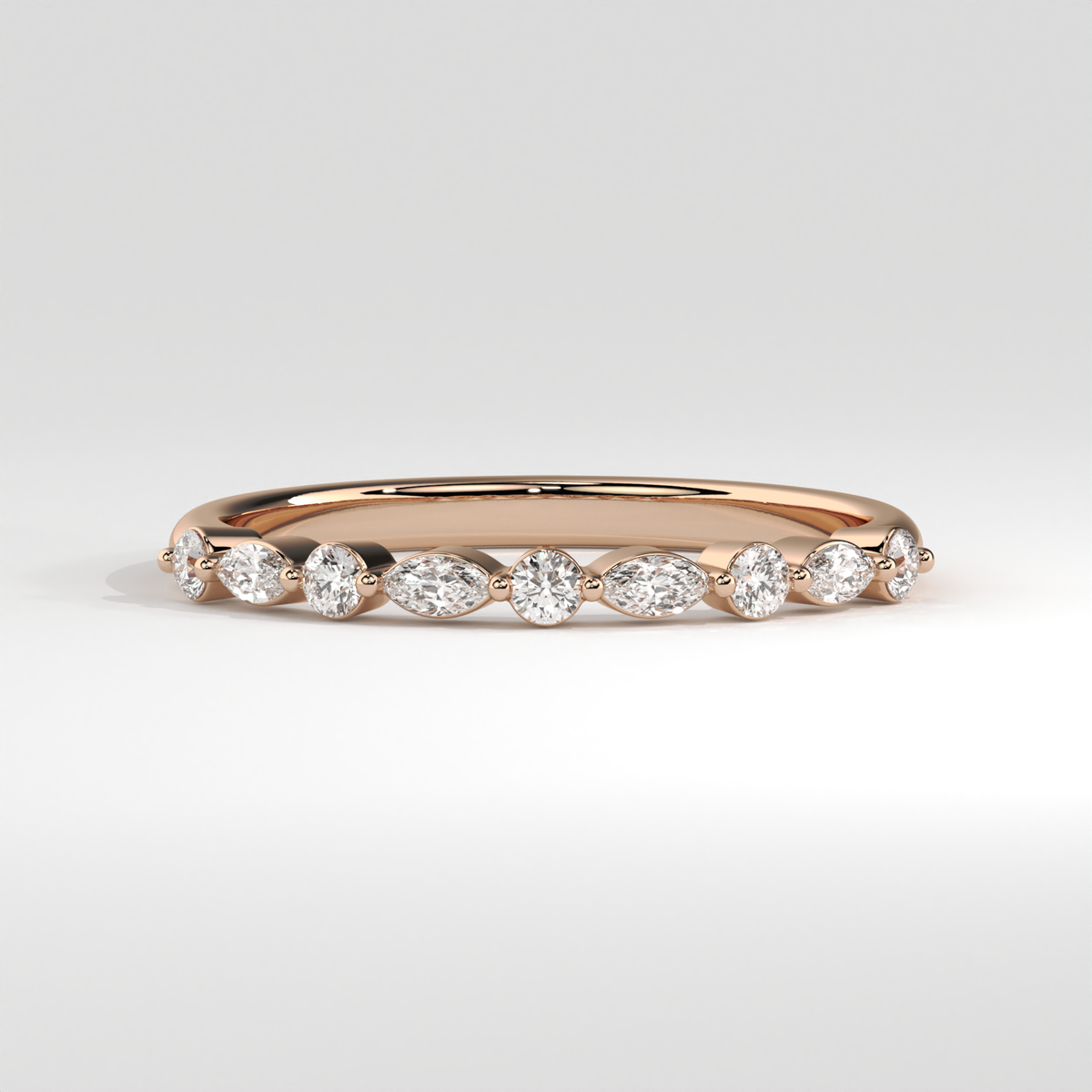 Alternating Round and Marquise Diamond Eternity Band - Rose Gold 