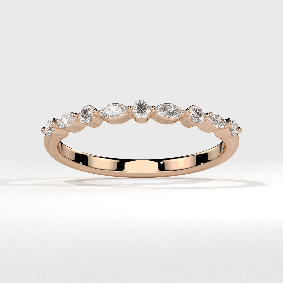 Alternating Round and Marquise Diamond Eternity Band - Rose Gold 