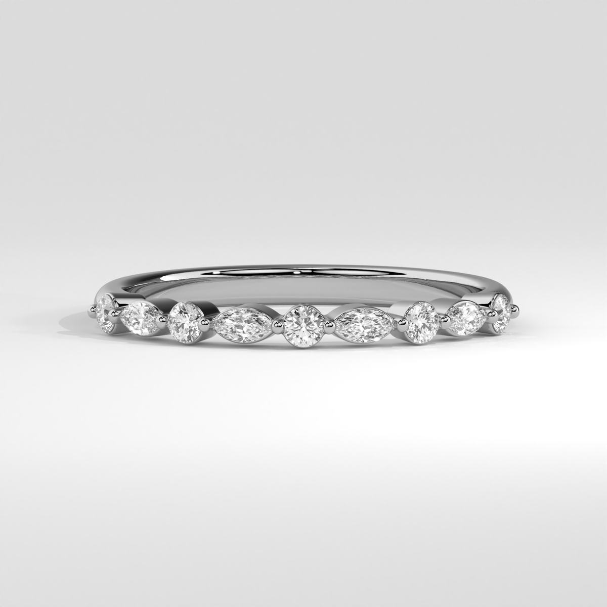 Alternating Round and Marquise Diamond Eternity Band - View 5 