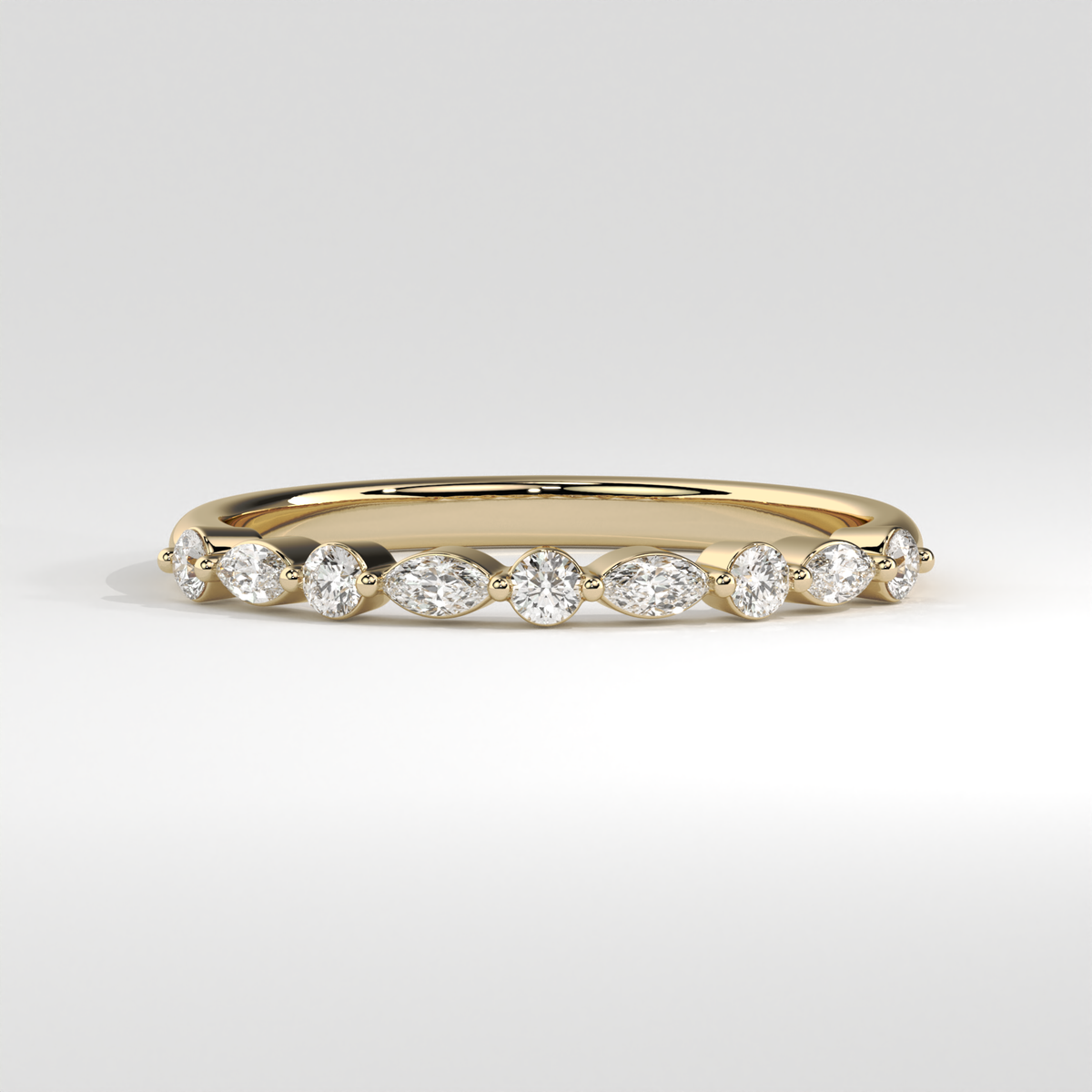 Alternating Round and Marquise Diamond Eternity Band - Yellow Gold 