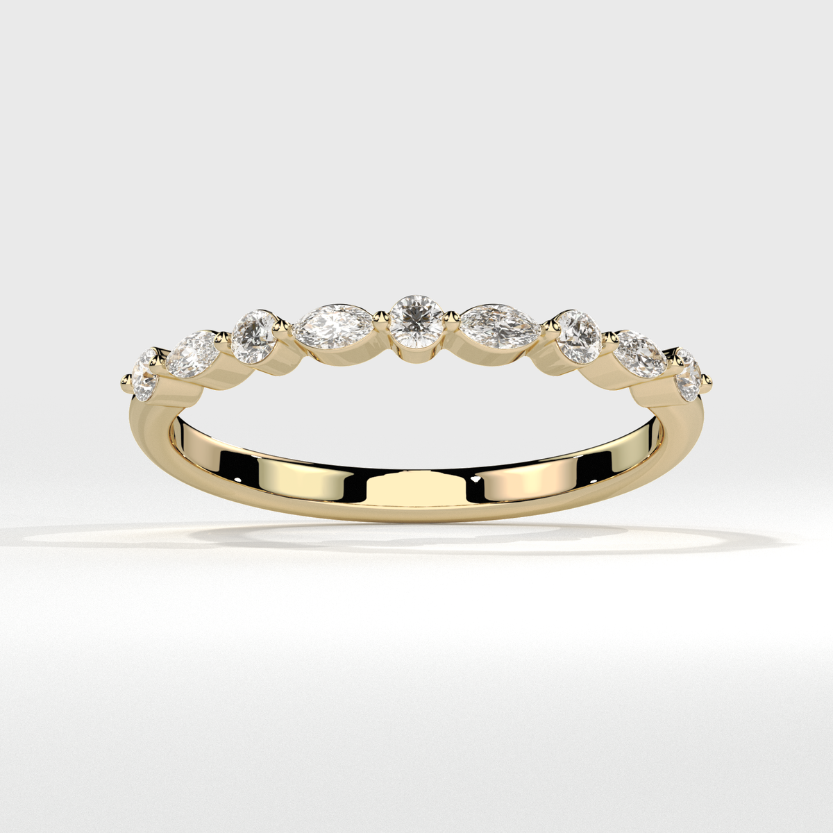 Alternating Round and Marquise Diamond Eternity Band - Yellow Gold 