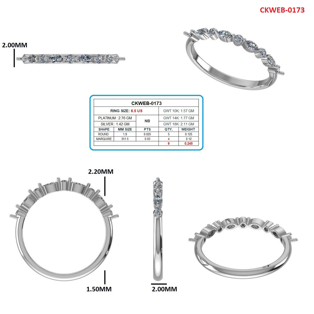 Alternating Round and Marquise Diamond Eternity Band - View 7 